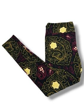 LuLaRoe Women’s Paisley Print Leggings Black Yellow Size TC